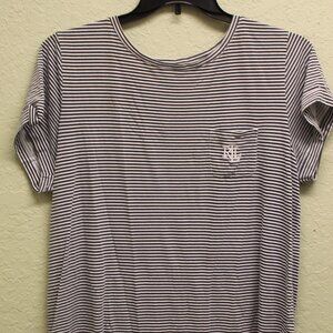 Lauren Ralph Lauren Women's Sleep Shirt L Striped Cotton Logo Pocket